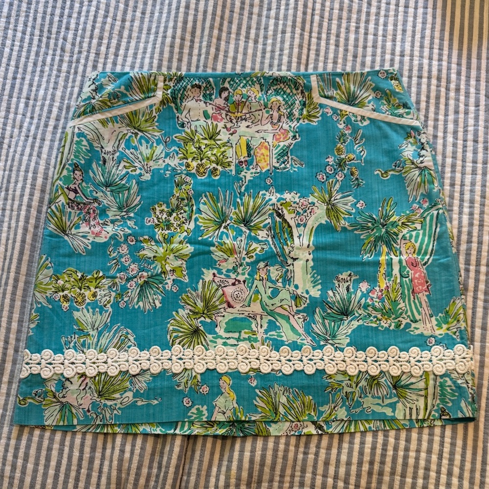 Lilly Pulitzer Blue Toile Skirt EUC size 8